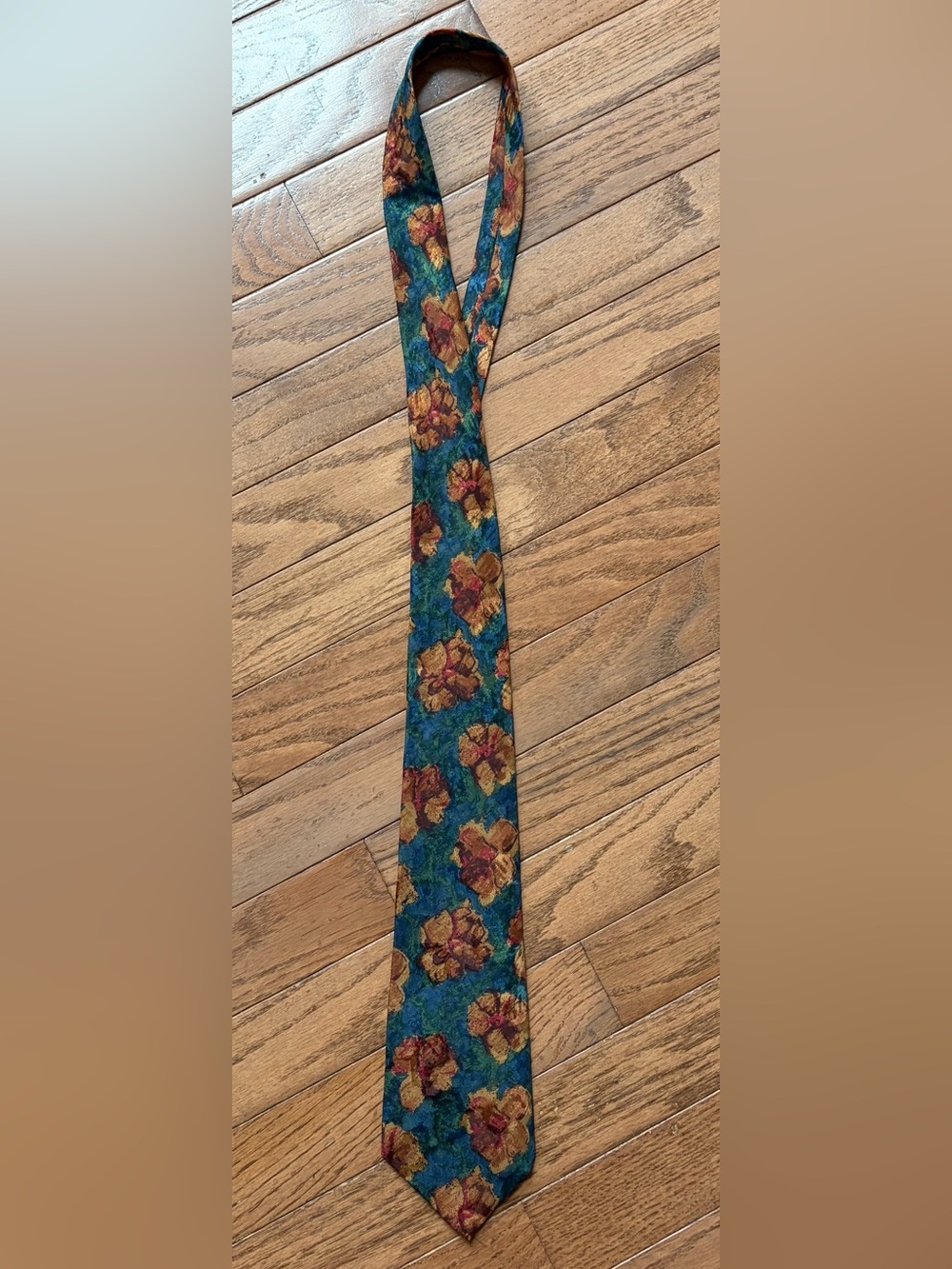 Vintage Fumagalli 1891 Floral 3 1/2 inch Silk Tie in Blue & Orange Like New - Picture 3 of 3